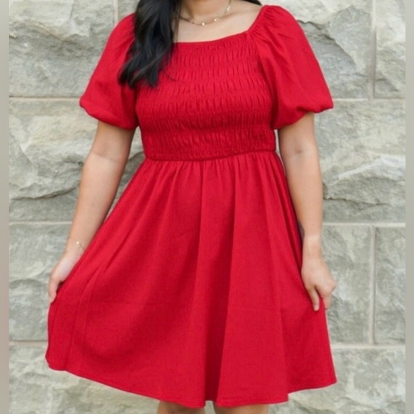 LuLaRoe Dresses & Skirts - LuLaRoe Red Mini Dress with Puff Sleeves